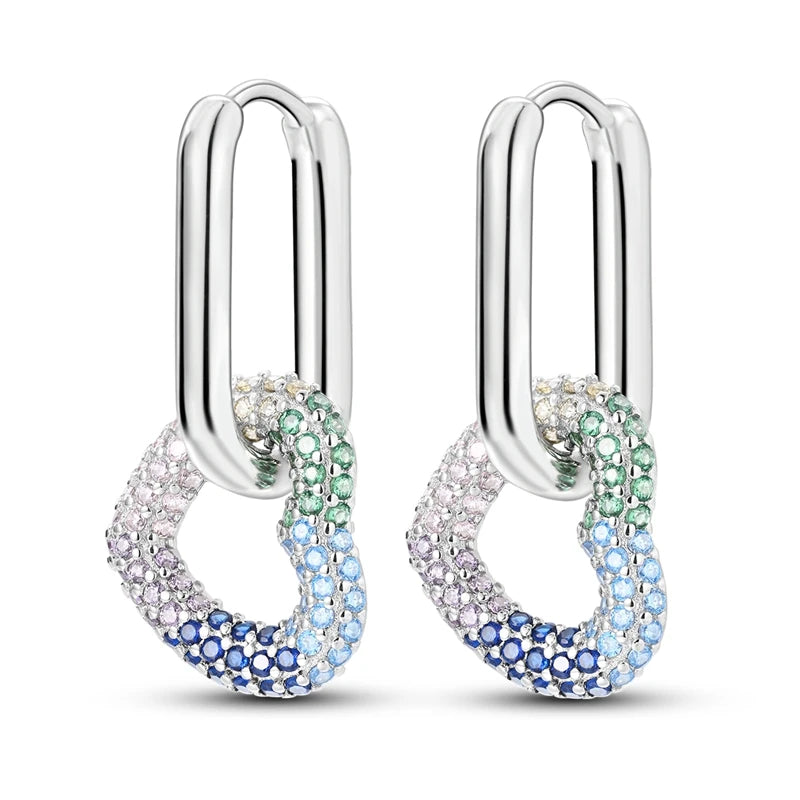 925 Sterling Silver Heart-Shaped Drop Hoop Earrings for Women Jewelry