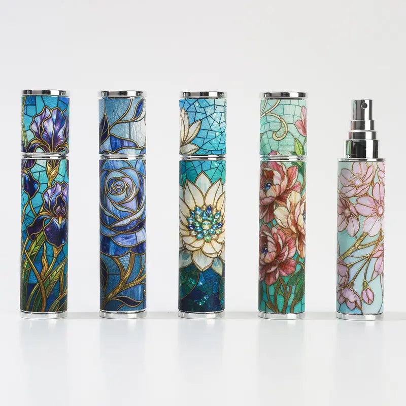 Portable Spray Bottle 10ML Refillable Glass Perfume Bottle with Floral Pattern