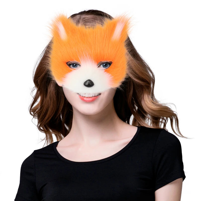 Faux Fur Animal Mask for Cosplay & Halloween - Cat, Fox, Bunny Styles
