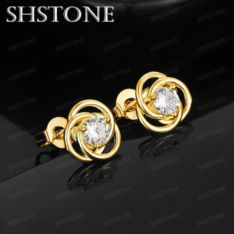 18k Gold Rose Flower Zircon Stud Earrings - Multi Circular Fashion Jewelry