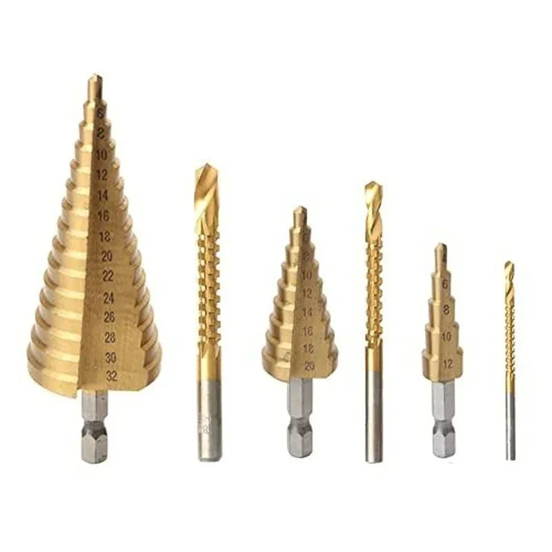 Titanium Coated Drill Bit Set - 6 Pieces for Metalworking and Woodworking