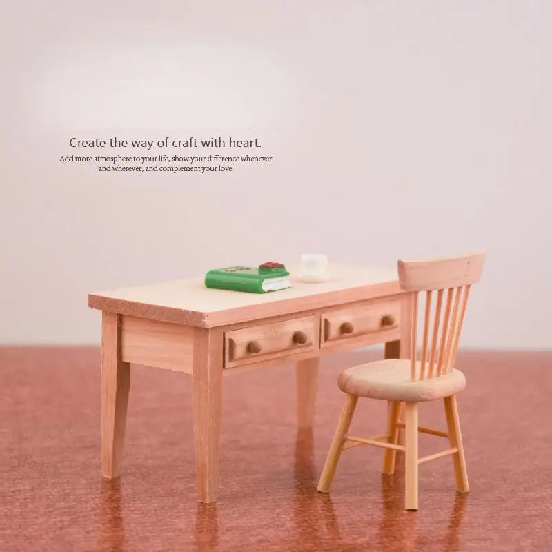12-Piece Dollhouse Mini Wooden Furniture Set with Table and Chairs