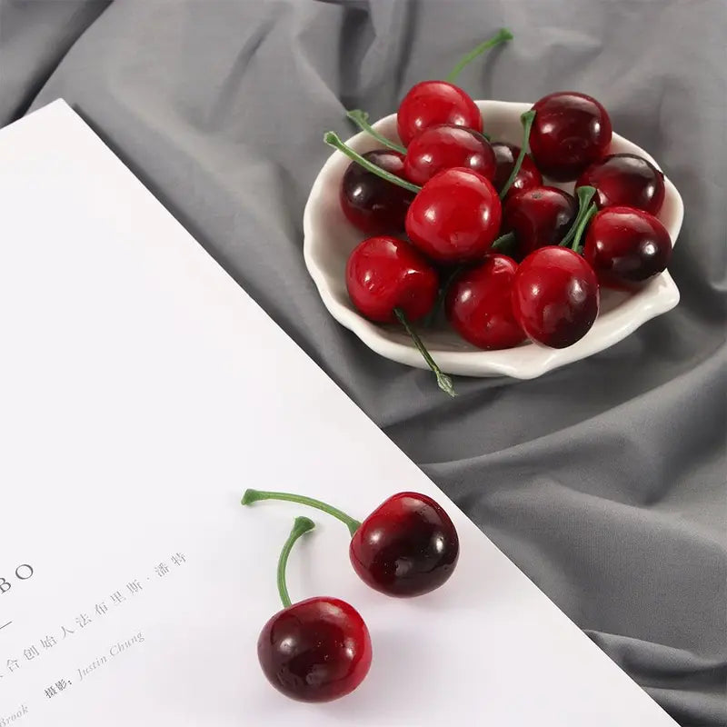 Artificial Cherry Decor Set - Lifelike Red & Black Faux Fruit for Home & Party