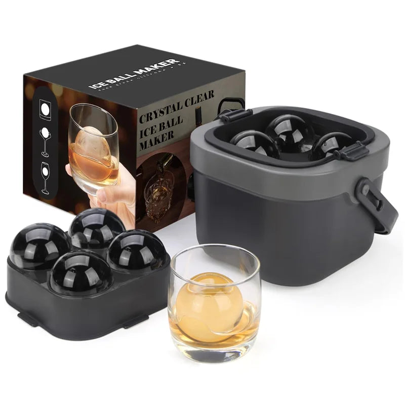 Large Crystal Clear Ice Ball Maker - 4 2.4-Inch Sphere Ice Mold for Whiskey & Cocktails