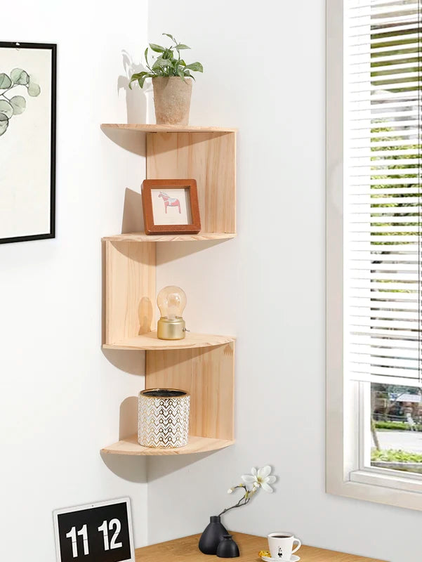 2/4-Tier Wall Corner Shelves Set Floating Storage Racks for Kitchen Living Room