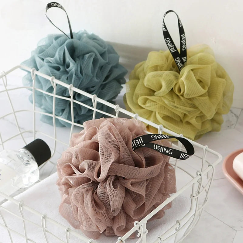 Colorful Mesh Shower Pouf with Loofah & Bath Ball - Soft & Gentle Skin Exfoliating