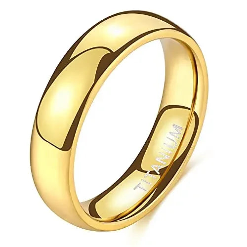 Titanium Wedding Rings Unisex 2mm 4mm 6mm 14K Gold Plated Dome High Polished