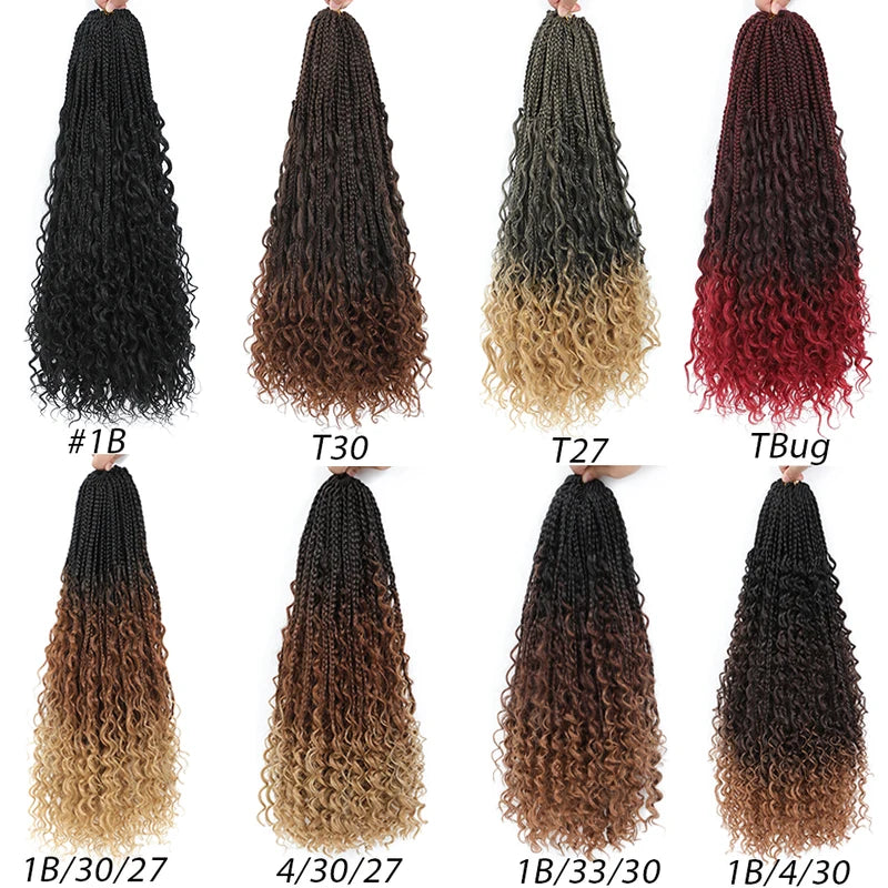 Boho Box Braids Crochet Hair Extensions 14-24 Inch Curly Ends 8 Colors