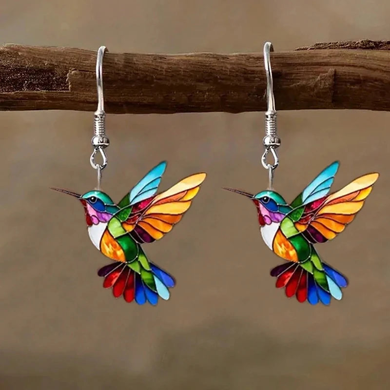 Colorful Acrylic Hummingbird Earrings for Women Retro Bird Drop Jewelry Gift