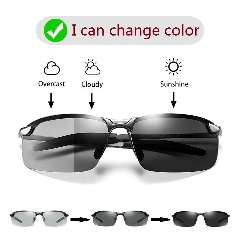 Men Photochromic Polarized Sunglasses with UV400 Protection for Driving and Fishing