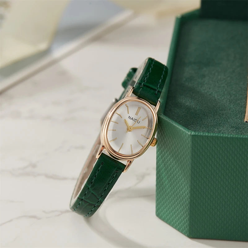 Elegant Ladies Quartz Watch with Smooth Dial and Oval Case - Multiple Colors