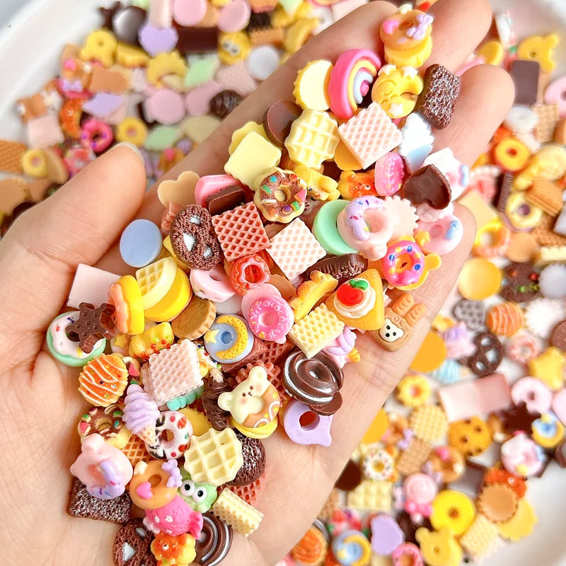 50PCS Nail Art Charms Set - Cartoon Cookies Donuts Lollipops Resin Decorations