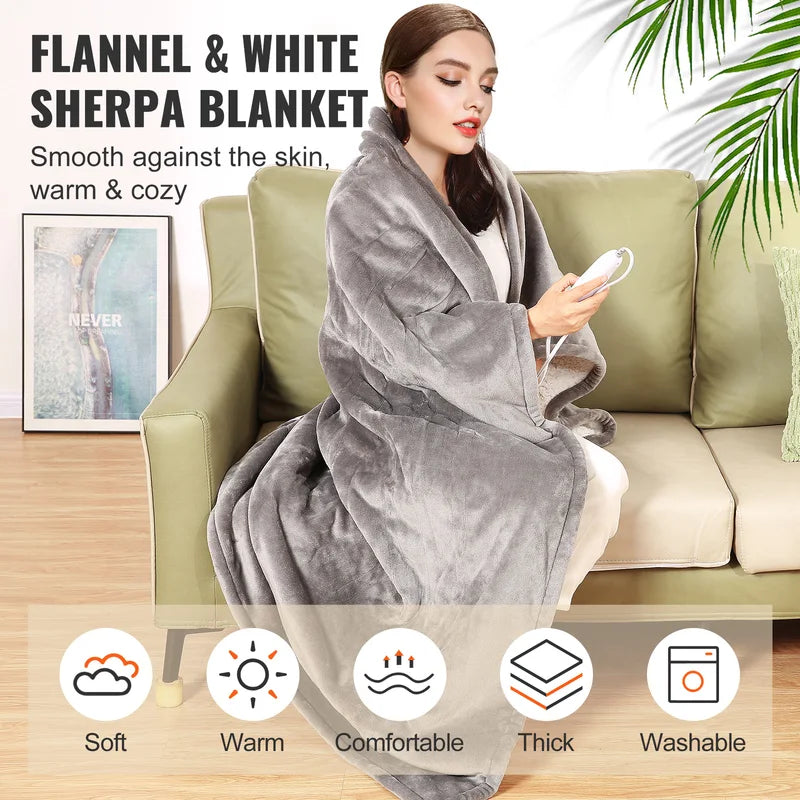 Electric Heated Throw Blanket with 5 Heating Levels and Auto-Off Timer