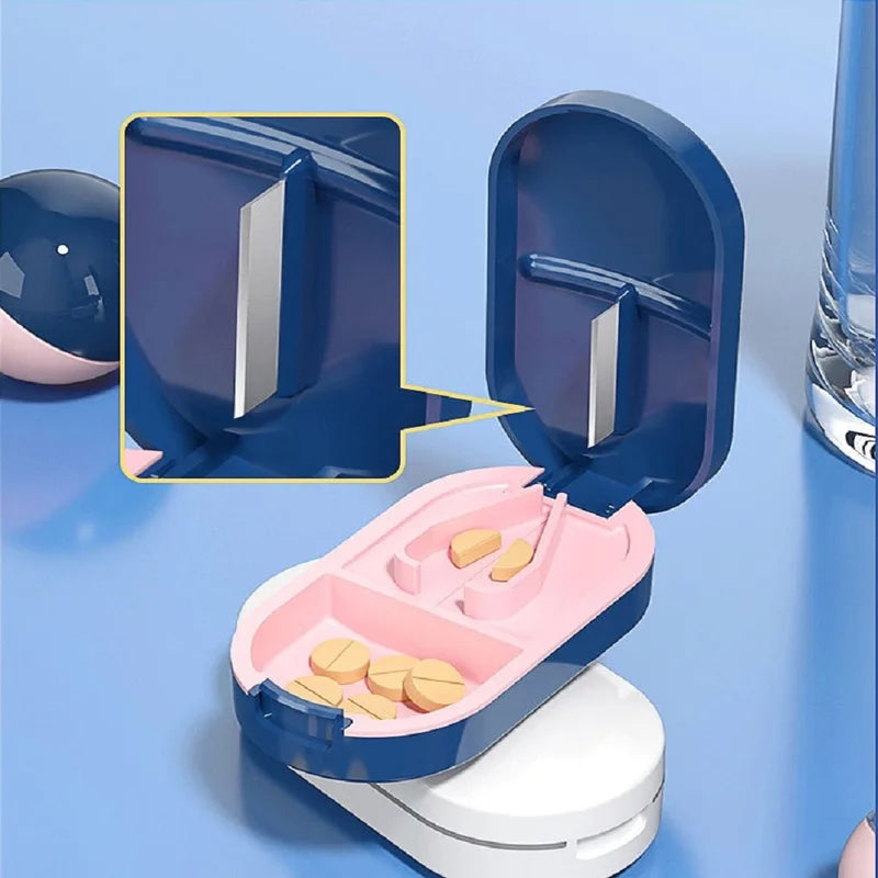Portable Pill Cutter with Storage Box Adjustable Stainless Steel Blade