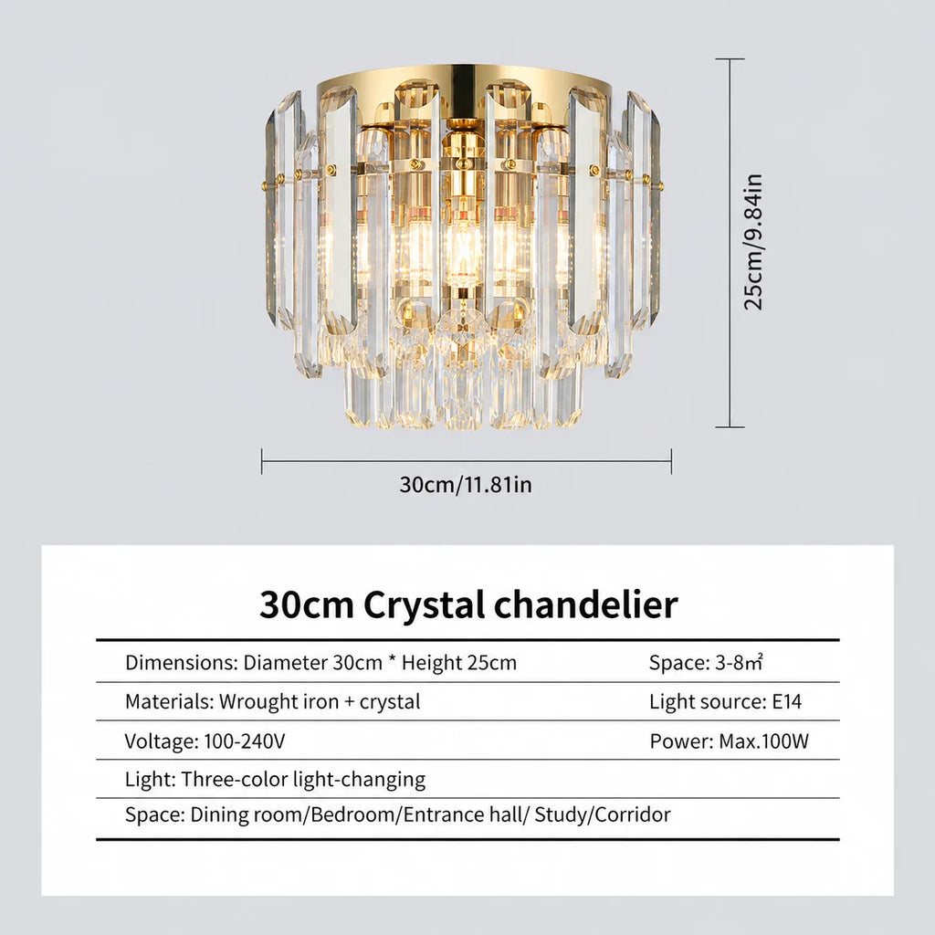 Smoked Gold Crystal Chandelier - Adjustable Round K9 Crystal Modern Lighting for Dining Living Bedroom Entryway