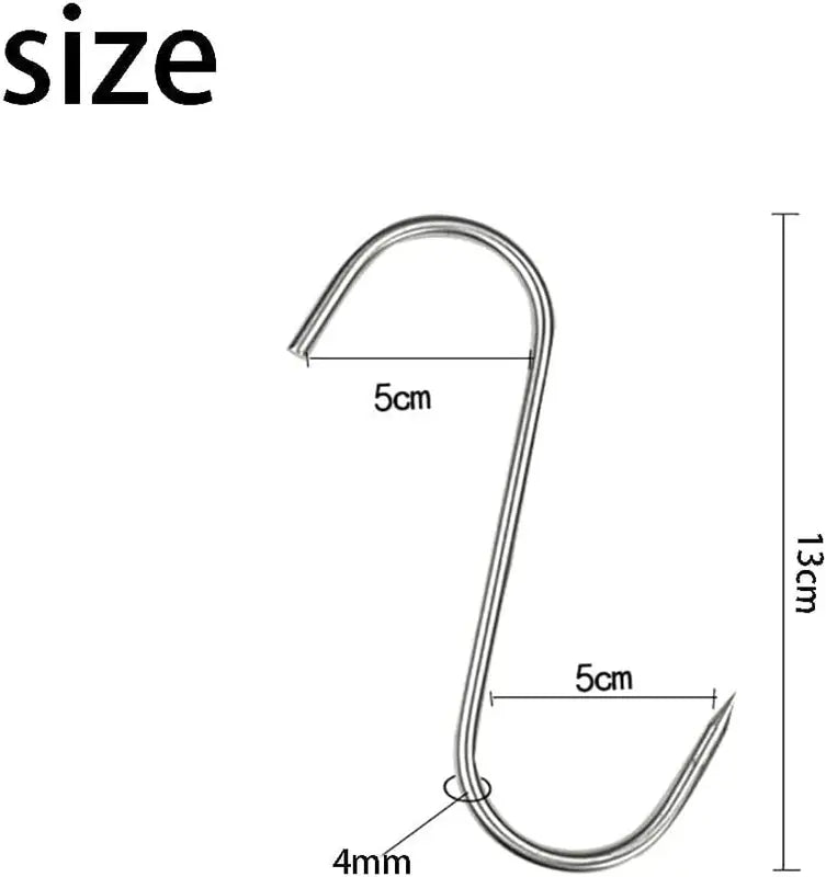 Stainless Steel S Hooks for Kitchen, Meat, and Household Use - Food Safe, Durable, Pack of 10 or 20