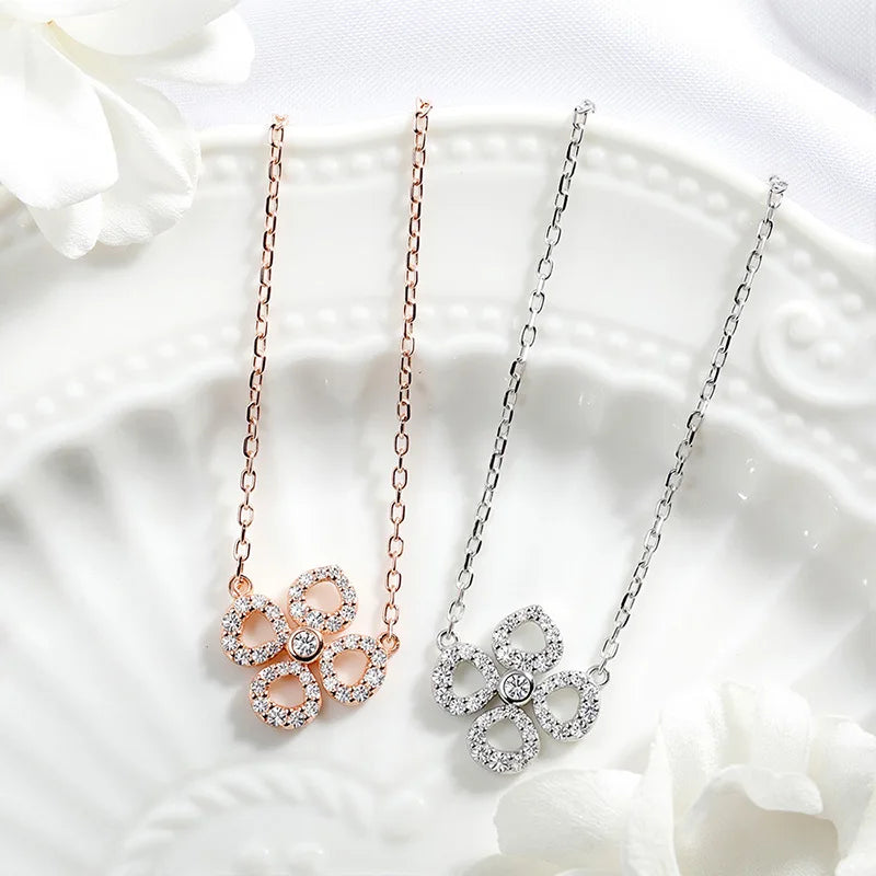 Moissanite Pendant Necklace for Women, Sterling Silver & 18k Gold Plated, Sparkling Gift