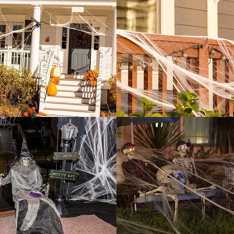 Halloween Elastic Spider Web with Spider Horror Yard Decor - Faux Props for Haunted House