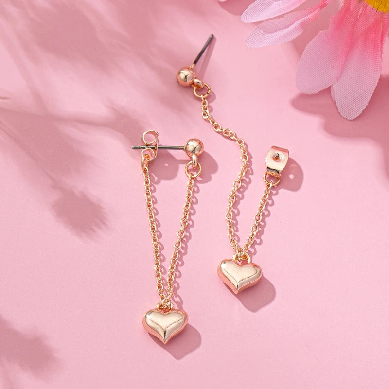 Women's Heart Pendant Earrings with Peach Charm - Suitable for Everyday and Vacation Wear