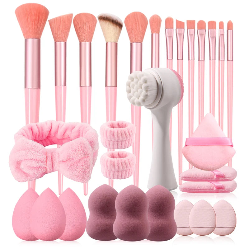Makeup Brush and Sponge Set with Face Wash Brush and Headband - 29 Pcs