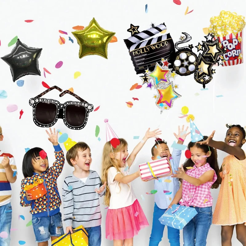 4PCS Movie Night Party Decorations Foil Balloons Sunglasses Popcorn Balloons for Birthday & Celebration