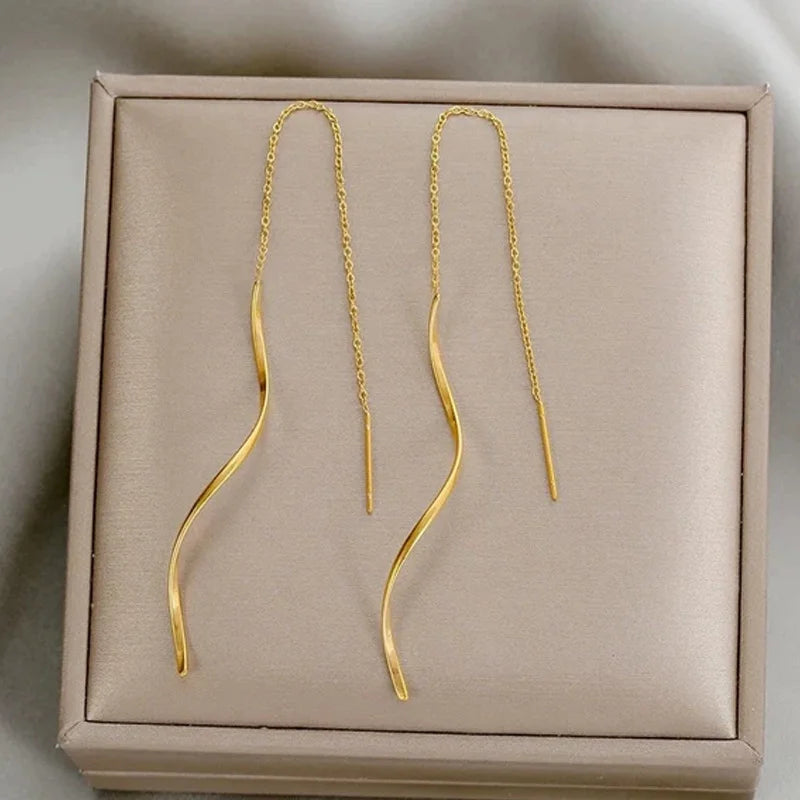 Elegant Long Tassel Earrings for Women | Gold & Bronze Drop Jewelry