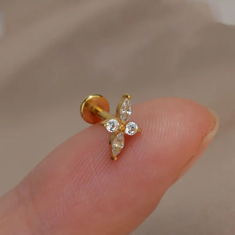 Titanium Steel CZ Leaf Bee Lip Helix Tragus Cartilage Piercing Jewelry
