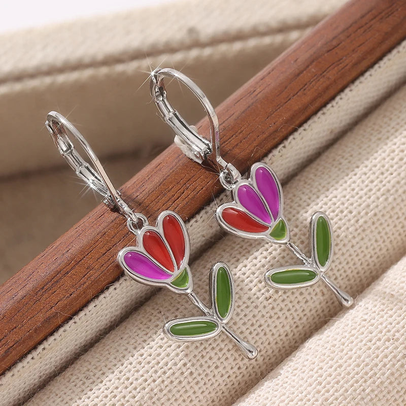 Elegant Handmade Floral Drop Earrings for Women Vintage Festival Jewelry