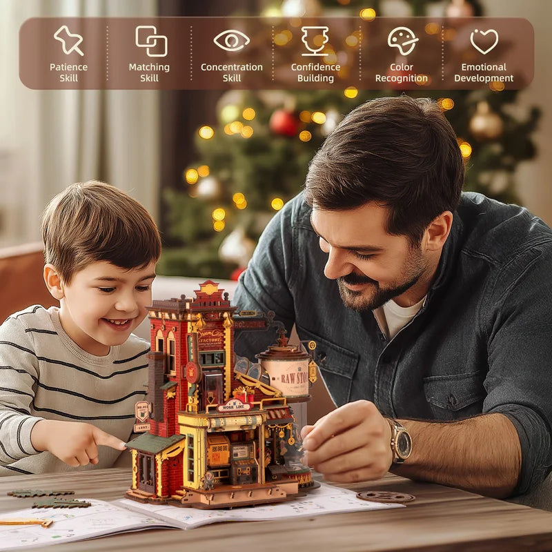 Wooden 3D Puzzle Kit Mini Dollhouse Model with Lights & Music - DIY Building Toy