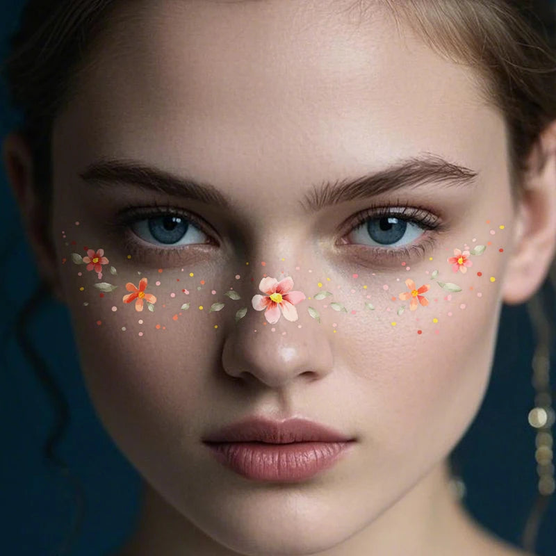 Freckles Tattoo Stickers Set - Rose Cherry Blossom Face Makeup Patches for Women