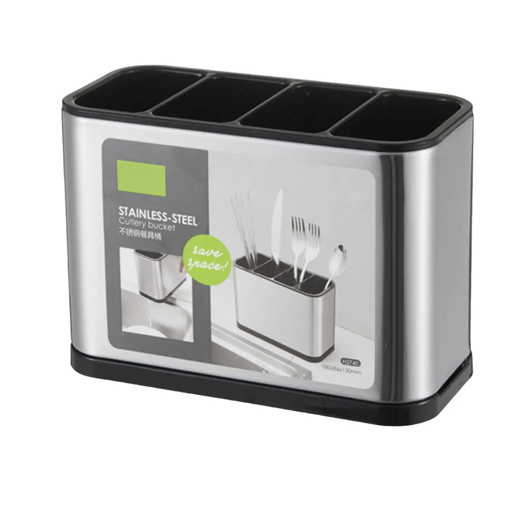 Stainless Steel Kitchen Utensil Caddy Organizer with Drain Holes and Non‑Slip Base