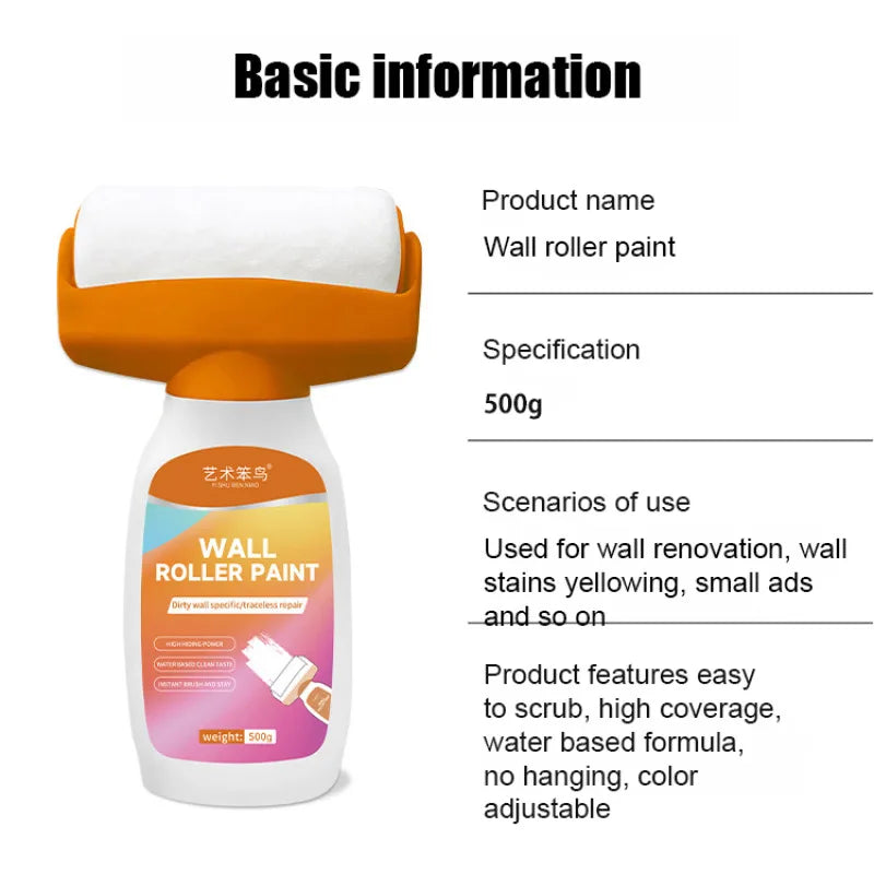 Water-Based Wall Repair Paint Set with Self-Brushing Roller - Interior Latex Wall Patch