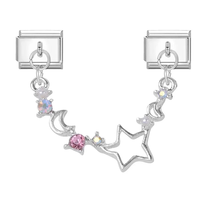 Zircon Bow Knot Star Cherry Italian Charm Stainless Steel Links for 9mm Modular Bracelets DIY Jewelry