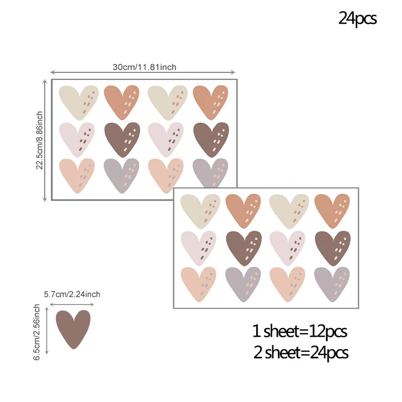 Boho Rainbows Heart Wall Decals for Girls Bedroom Kids Room Nursery Home Decor - 12/24pcs