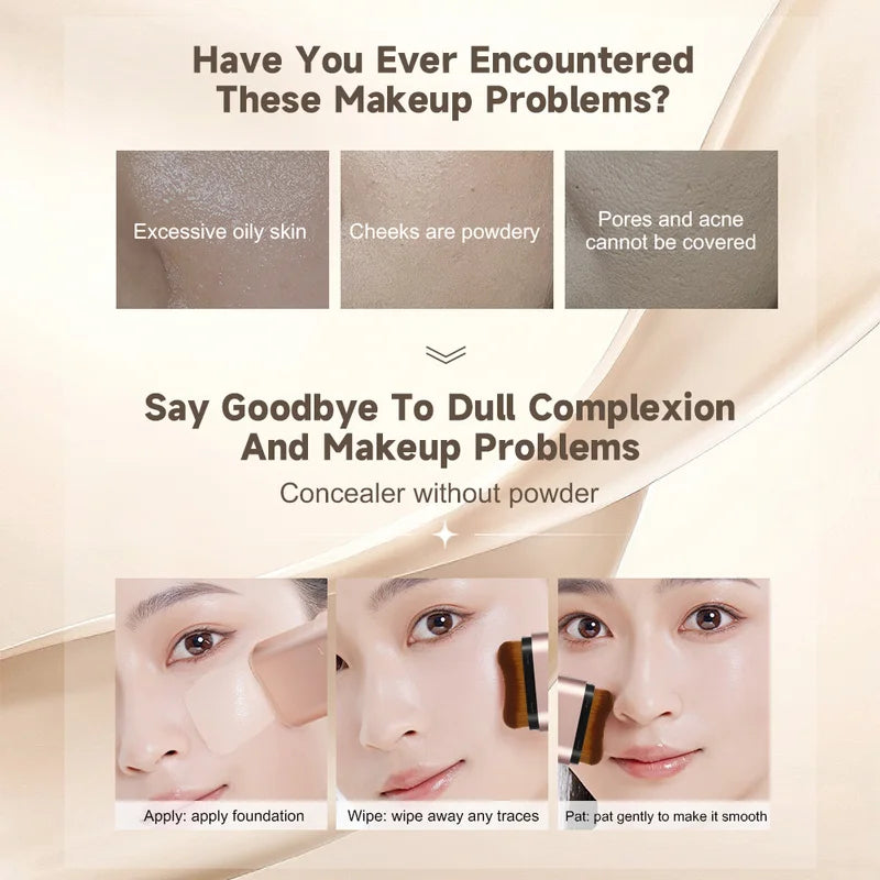 Watery Double-Headed Foundation Stick with Brush - Natural Long-Lasting Face Makeup