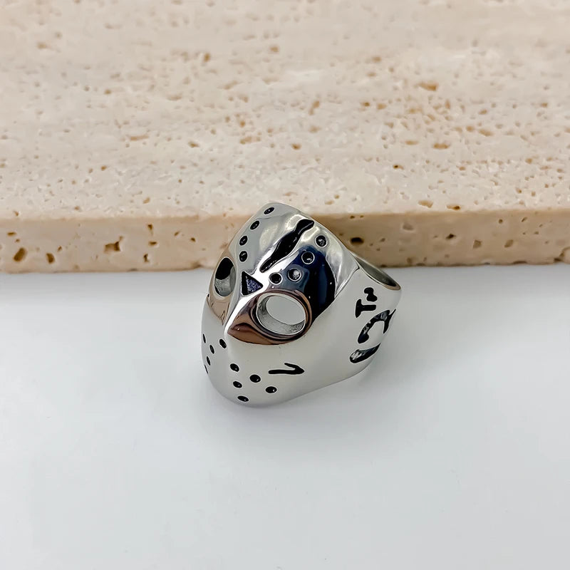 Men's Titanium Steel Punk Ring with Green or White Main Stone - Retro Metal Jewelry