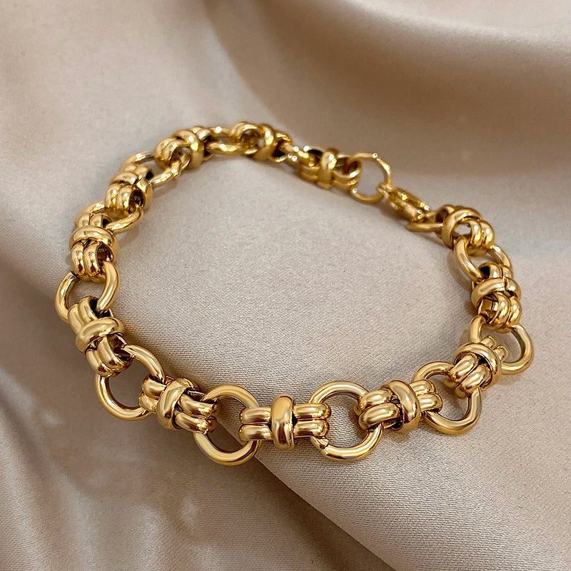 Chunky Stainless Steel Chain Bracelets for Women Men Hip Hop Style Jewelry