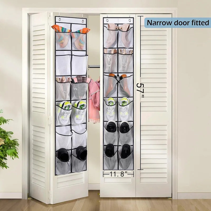 Over-the-Door Shoe Organizer with 12 Mesh Pockets - Large Storage Bag for Bedroom Closet