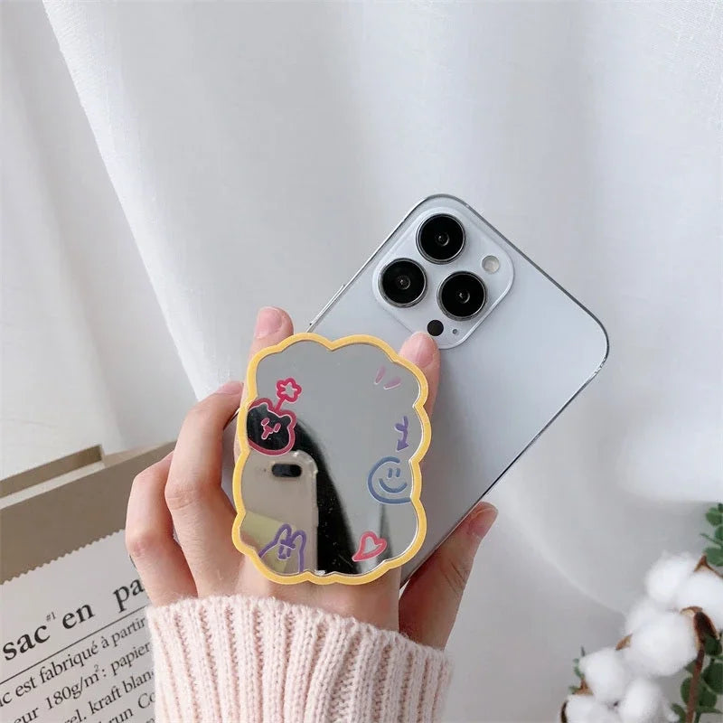 3D Cute Cartoon Makeup Mirror Ring Grip Phone Holder Stand - Universal Compatibility