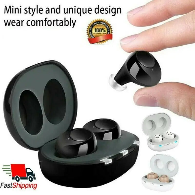 Digital In-Ear Hearing Aid Amplifier Rechargeable Sound Enhancer - Black/White