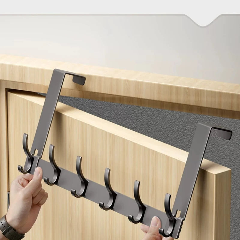 Over-the-Door Hook Rack No-Drill Aluminum Space Saver for Clothes Bags Towels