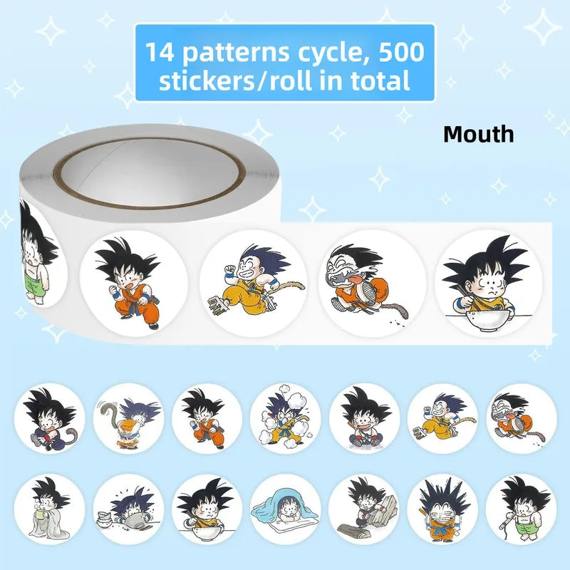 Dragon Ball Cartoon Cute Chibi 500pcs Sticker Roll - Kawaii Anime Decals for Kids & Students