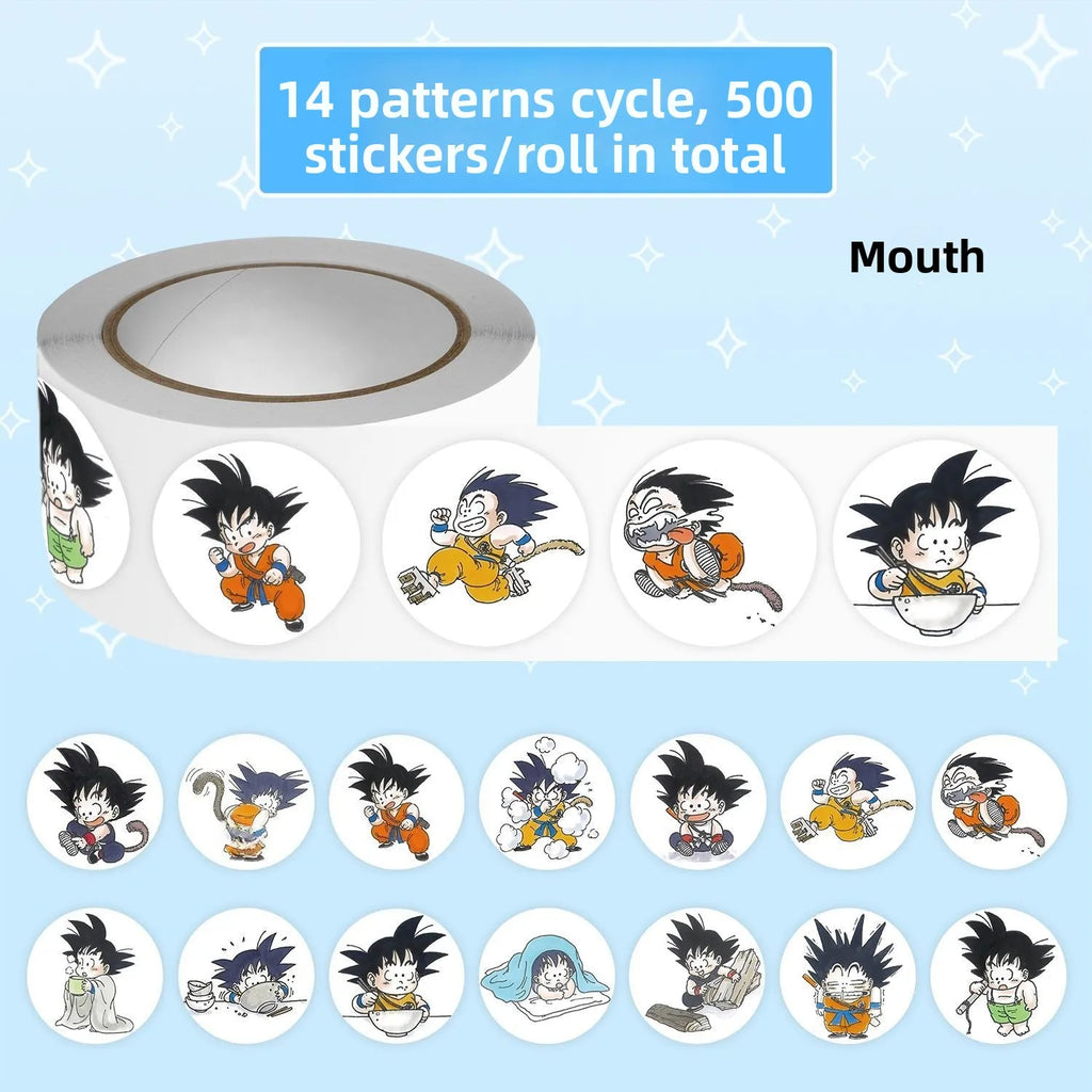 Dragon Ball Cartoon Cute Chibi 500pcs Sticker Roll - Kawaii Anime Decals for Kids & Students