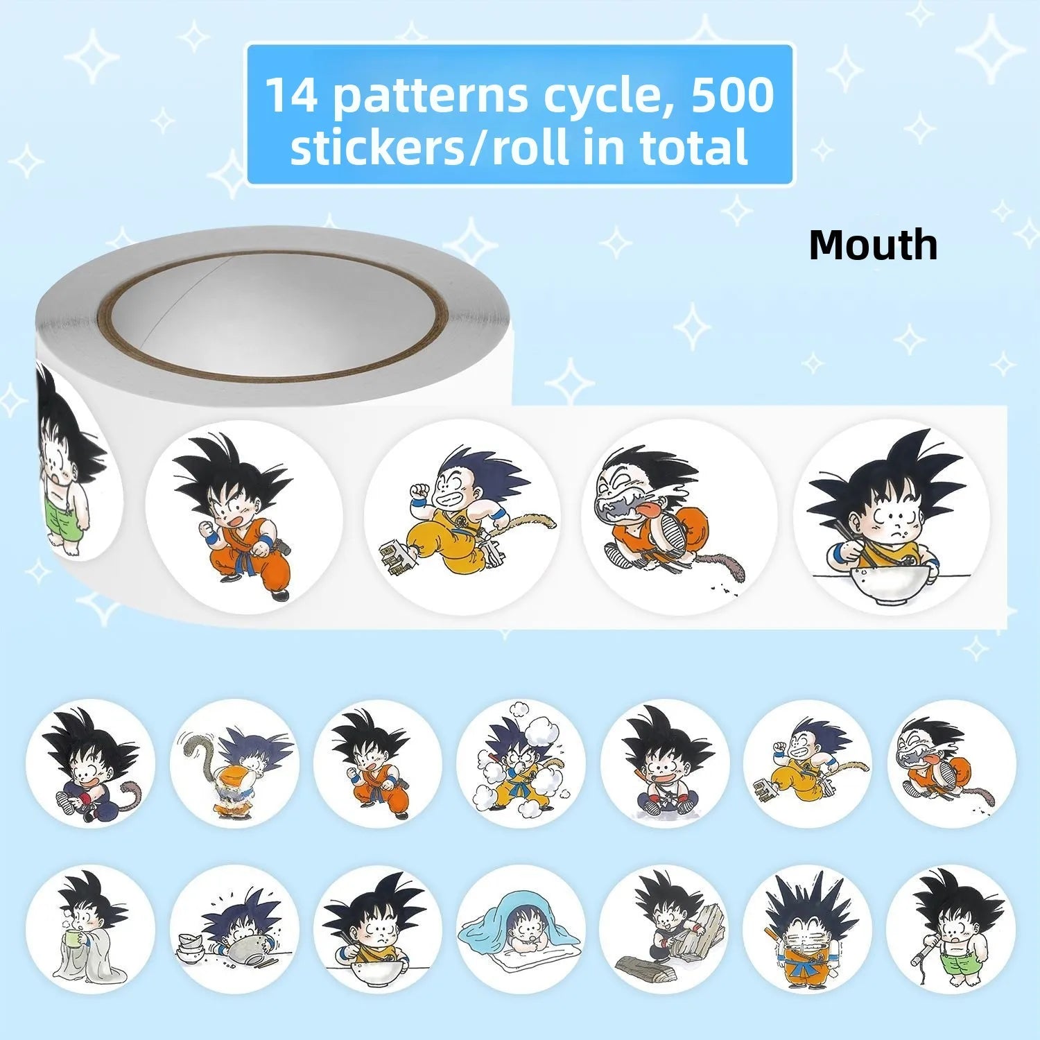 Dragon Ball Cartoon Cute Chibi 500pcs Sticker Roll - Kawaii Anime Decals for Kids & Students