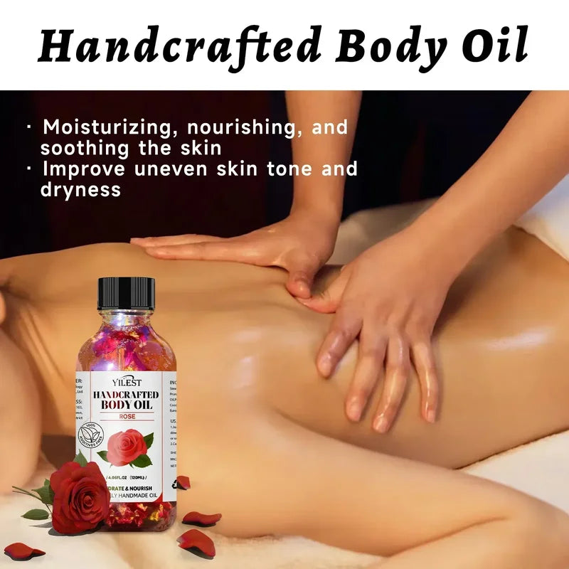 Handcrafted Rose Body Oil - 120ml Natural Hydrating Oil for Dry Skin