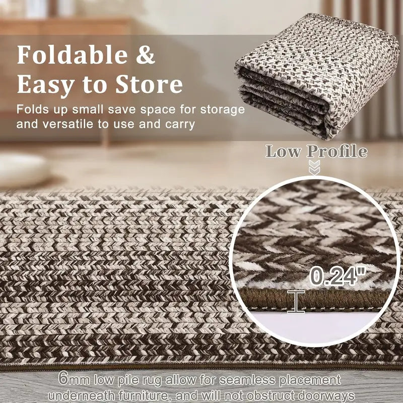 Boho Braided Area Rug 8x10FT Large Non-Shedding Floor Carpet for Living Room
