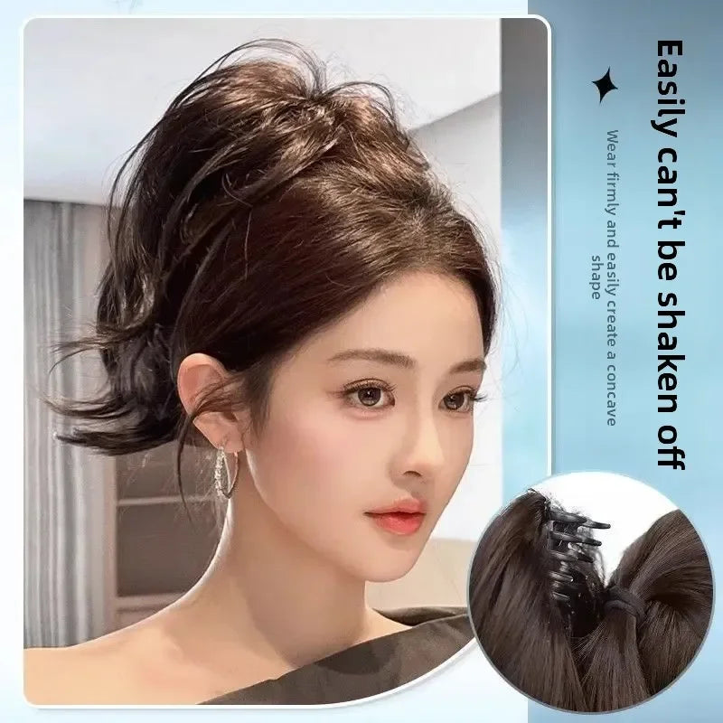 Short Curly Synthetic Claw Clip Ponytail Hair Extensions for Women High Top Bun