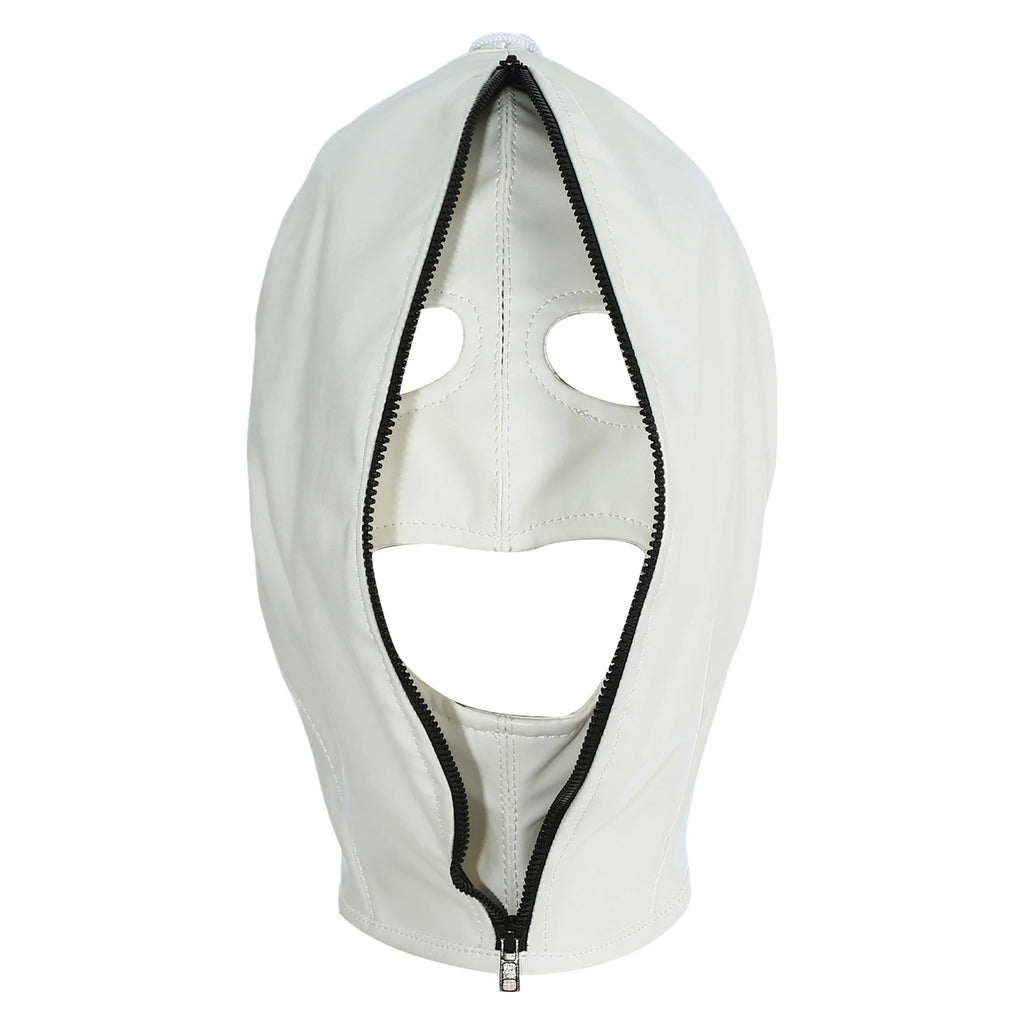 Full Face Leather Mask with Zipper & Lace-Up Adjustable Headgear for Cosplay & Parties