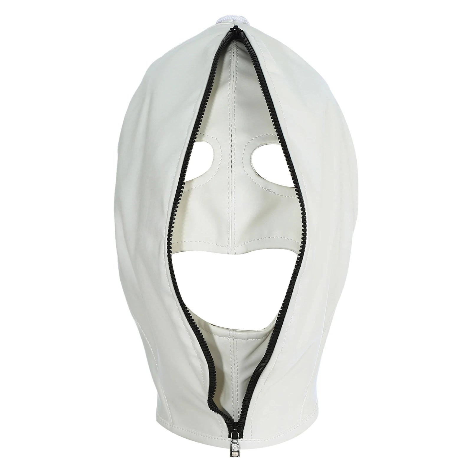 Full Face Leather Mask with Zipper & Lace-Up Adjustable Headgear for Cosplay & Parties