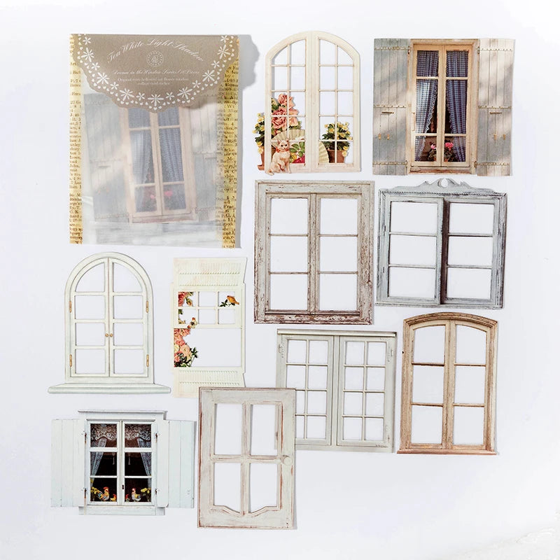 10 Sheets Vintage Hollow Door Window Stickers for Diy Diary Scrapbooking Stationery